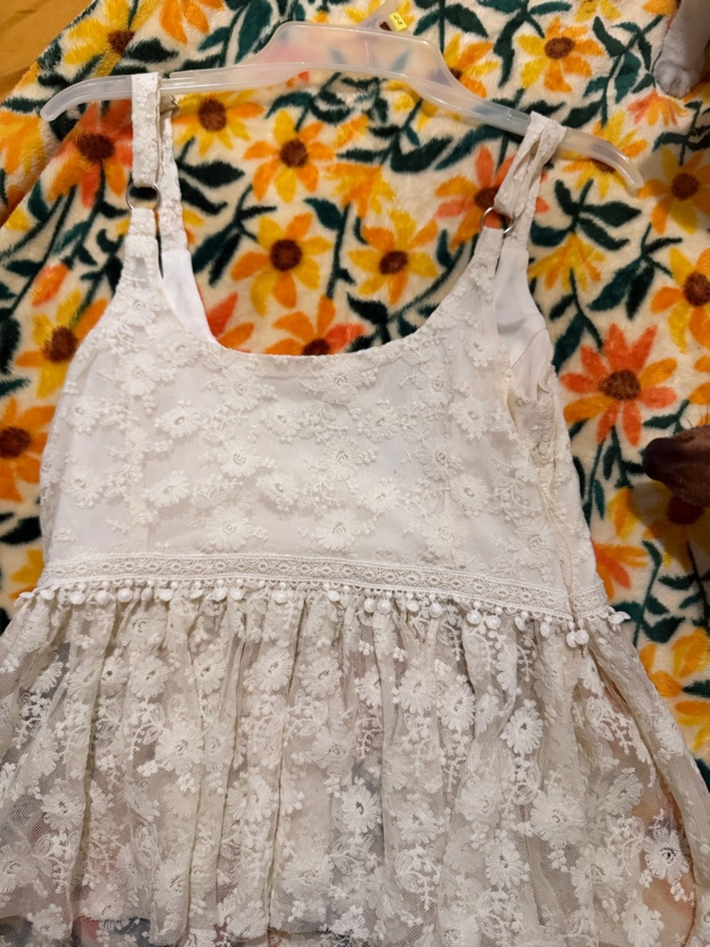 SHEIN White Lace Peplum Tank Top